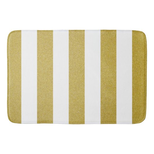 金ゴールドストライプ、白ストライプ色、パタストライプのーン バスマット (正面)