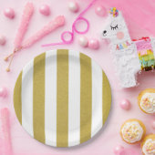 金ゴールドストライプ、白ストライプ色、パタストライプのーン ペーパープレート (パーティー)