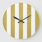 金ゴールドストライプ、白ストライプ色、パタストライプのーン ラージ壁時計 (正面)