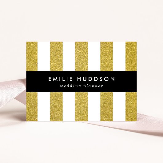 金ゴールドストライプ、白ストライプ色、パタストライプのーン 名刺