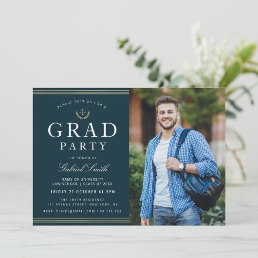 金ゴールドストリップ法の学校の写真グラッドパーティー 招待状 (スタンド正面)