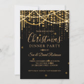 金ゴールドストリングライツクリスマスホリデーディナーパーティー 招待状 (正面)