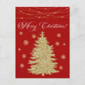 金ゴールドストリングライトクリスマスツリーメリークリスマス シーズンポストカード (正面)