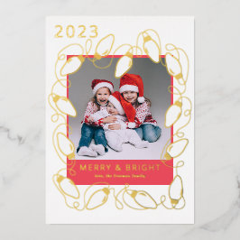 金ゴールドストリングライトメリークリスマスフォトカード 箔シーズンカード