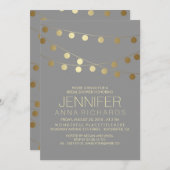 金ゴールドストリングライトモダンブライダルシャワー 招待状 (正面/裏面)