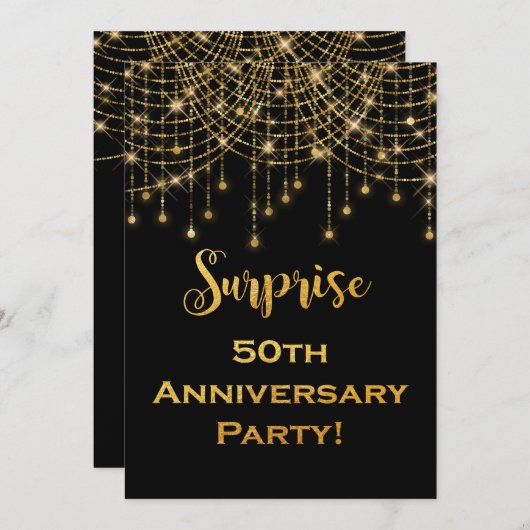 金ゴールドストリングライト金ゴールド文字50周年記念 招待状 (正面/裏面)