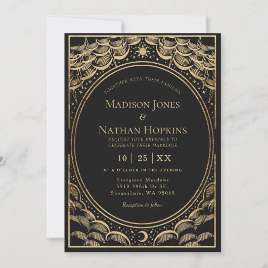 金ゴールドストリータロットカードヴィンテージウェディング招待状 招待状 (正面)