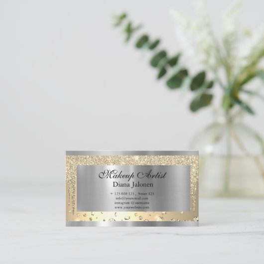 金ゴールドストロークマーブル美しいショップバラスパメイクアップ 名刺 (スタンド正面)