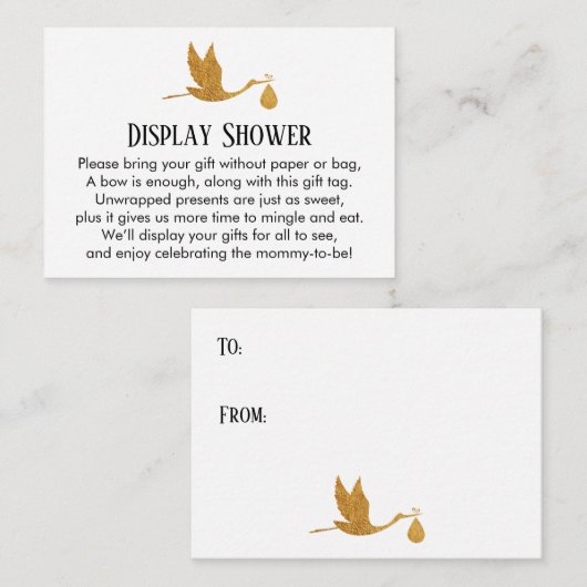 金ゴールドストーク表示赤ちゃんシャワー挿入ギフトカード エンクロージャーカード (正面/裏面)