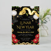 金ゴールドスネークフローラ旧正月パーティの招待状 箔シーズンカード (立ち正面)