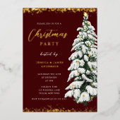 金ゴールドスノーツリークリスマスパーティーフォイル招待状 箔招待状 (正面)