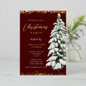 金ゴールドスノーツリークリスマスパーティーフォイル招待状 箔招待状 (立ち正面)