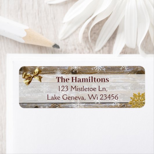 金ゴールドスノーフレークとボーウッドクリスマスまたは休日 ラベル (インサイチュ)