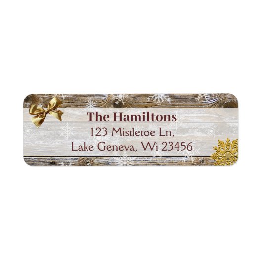 金ゴールドスノーフレークとボーウッドクリスマスまたは休日 ラベル (正面)