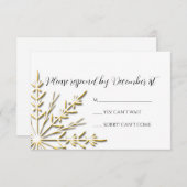 金ゴールドスノーフレークをホワイトウィンターウェディングRSVP 出欠カード (正面/裏面)