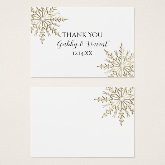 金ゴールドスノーフレークウィンターウェディングメッセージカード (正面&裏面)