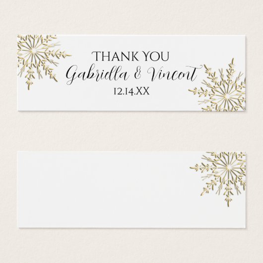 金ゴールドスノーフレークウィンターウェディングメッセージカード (正面&裏面)