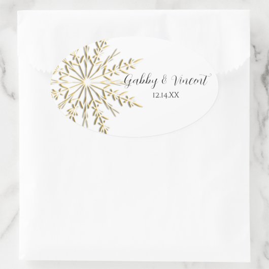 金ゴールドスノーフレークウィンターウェディング封筒用シール 楕円形シール (バッグ)