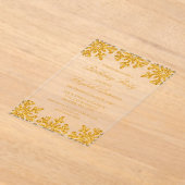 金ゴールドスノーフレークウィンターバースデーパーティー アクリル招待状 (レイダウン)