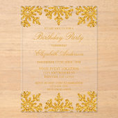 金ゴールドスノーフレークウィンターバースデーパーティー アクリル招待状 (正面)