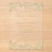 金ゴールドスノーフレークウィンターブライダルシャワー アクリル招待状 (正面)