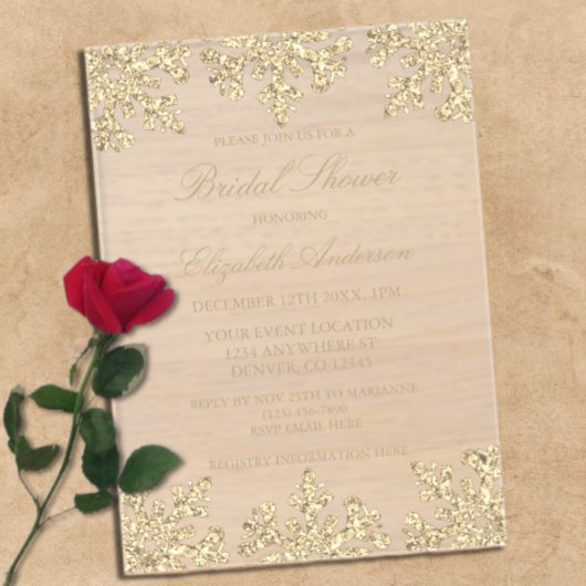 金ゴールドスノーフレークウィンターブライダルシャワー アクリル招待状