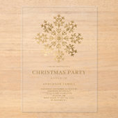 金ゴールドスノーフレークウォーターカラークリスマスホリデーパーティー アクリル招待状 (正面)