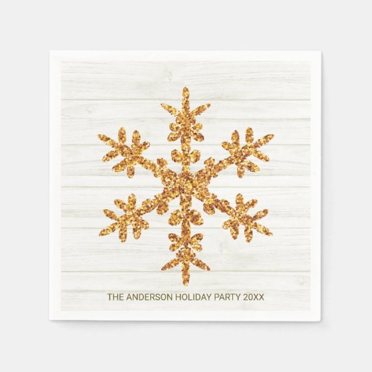 金ゴールドスノーフレークエレガントシックホリデーパーティー スタンダードカクテルナプキン (正面)