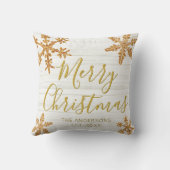 金ゴールドスノーフレークエレガントスクリプトクリスマス クッション (裏面)
