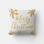 金ゴールドスノーフレークエレガントスクリプトクリスマス クッション (正面)