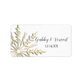 金ゴールドスノーフレークオンホワイトウィンターウェディングメッセージカード ラベル (正面)