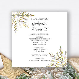 金ゴールドスノーフレークオンホワイトウィンターウェディング招待状 招待状
