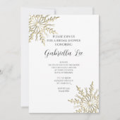 金ゴールドスノーフレークオンホワイトウィンターブライダルシャワー 招待状 (正面)
