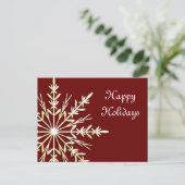 金ゴールドスノーフレークオンレッドビジネスハッピーホリデー シーズンポストカード (スタンド正面)