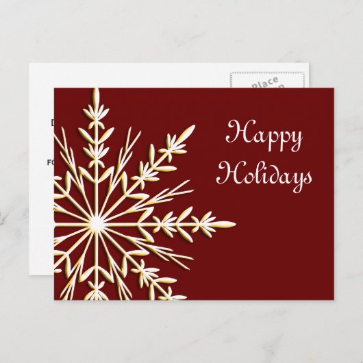 金ゴールドスノーフレークオンレッドビジネスハッピーホリデー シーズンポストカード (正面/裏面)