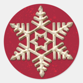 金ゴールドスノーフレークオンレッドホリデー ラウンドシール