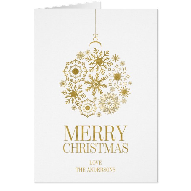 金ゴールドスノーフレークオーナメントクリスマスグリーティングカード (正面)