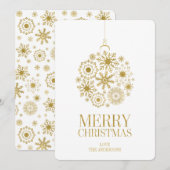 金ゴールドスノーフレークオーナメントクリスマスホリデーカード シーズンカード (正面/裏面)