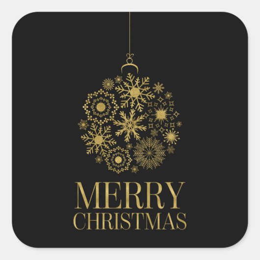 金ゴールドスノーフレークオーナメントホリデースクエアステッカー スクエアシール (正面)