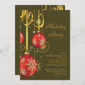 金ゴールドスノーフレークオーナメントホリデーパーティ招待状 招待状 (正面/裏面)