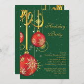 金ゴールドスノーフレークオーナメントホリデーパーティ招待状 招待状 (正面/裏面)