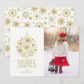 金ゴールドスノーフレークオーナメントホリデーフォトカード シーズンカード (正面/裏面)