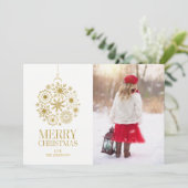 金ゴールドスノーフレークオーナメントホリデーフォトカード シーズンカード (スタンド正面)