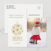 金ゴールドスノーフレークオーナメントホリデーフォトポストカード シーズンポストカード (正面/裏面)