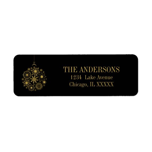 金ゴールドスノーフレークオーナメントホリデー住所 シール (正面)