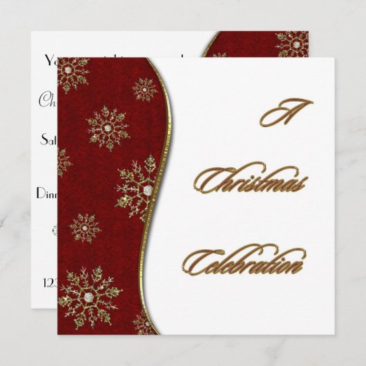 金ゴールドスノーフレーククリスマスお祝い招待状 招待状 (正面/裏面)
