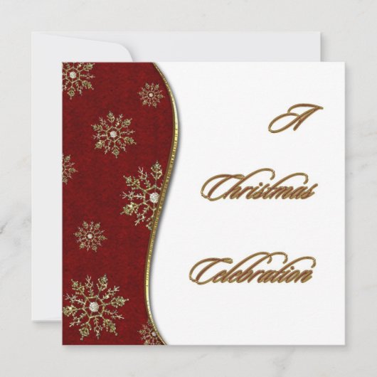 金ゴールドスノーフレーククリスマスお祝い招待状 招待状 (正面)