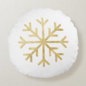 金ゴールドスノーフレーククリスマスホリデーシーズンエレガント ラウンドクッション (正面)
