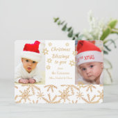 金ゴールドスノーフレーククリスマス写真テンプレートフラットカード 招待状 (スタンド正面)