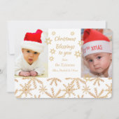 金ゴールドスノーフレーククリスマス写真テンプレートフラットカード 招待状 (正面)
